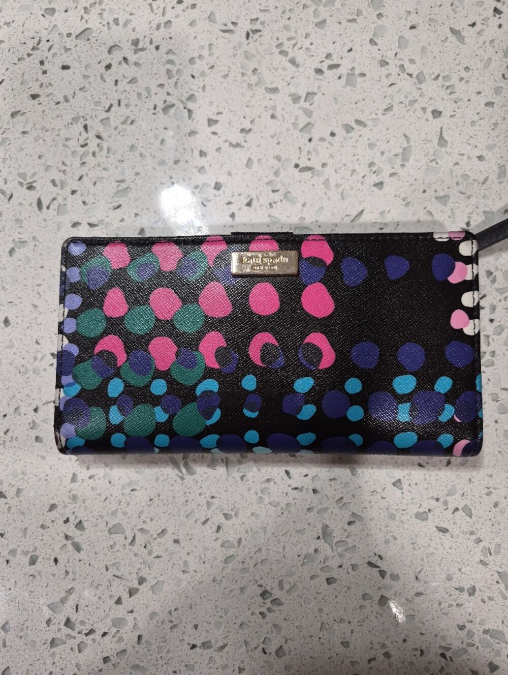 Kate Spade Black Multicolor Dot Long Wallet